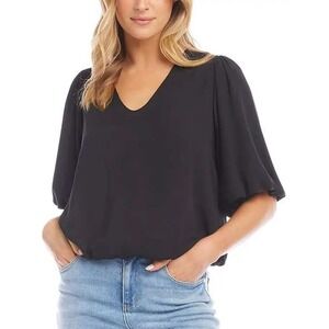 Karen Kane Black Mango Tango Puff Sleeve Top XL NWT Chic Contemporary